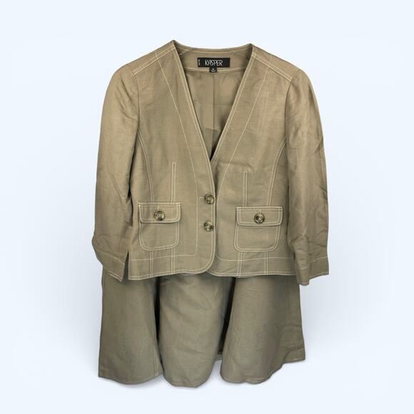 Kasper Jackets & Blazers - Kasper Women's Blazer Skirt Set Tan Linen-blend Blazer sz 6 Skirt sz 2 Petite